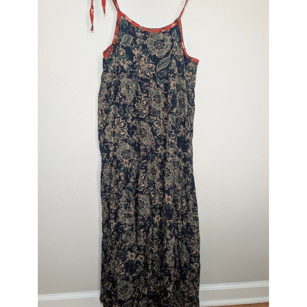 Natural Life Maxi Dress Womens XL Navy Floral Tiered Boho Tie Strap Excellent